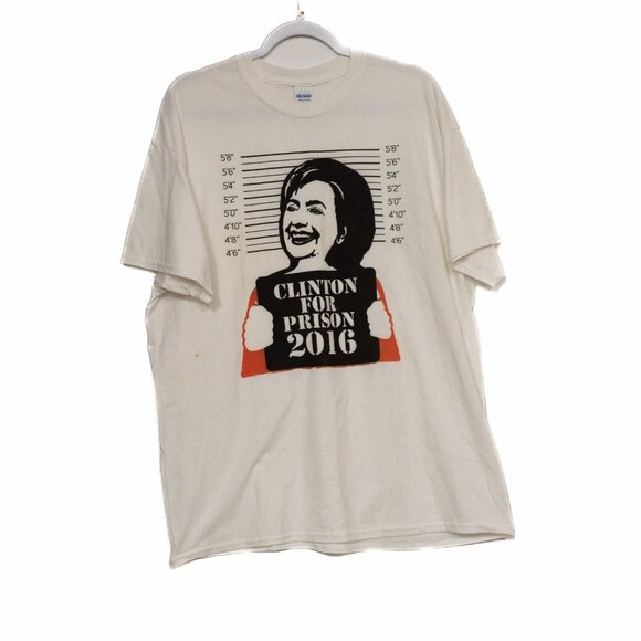 Gildan Clinton For Prison 2016 Mens White T-Shirt Short Sleeve Crew Neck Size XL - Picture 2 of 8